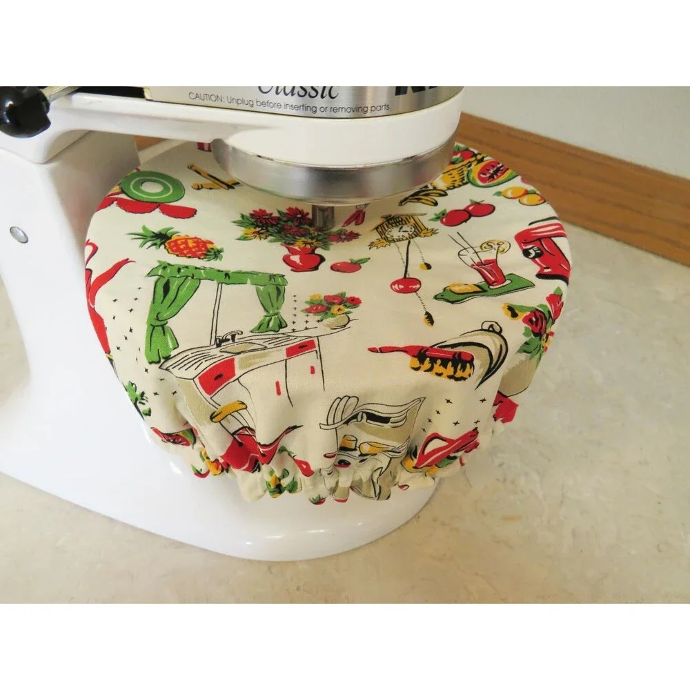 Kitchenaid Bowl Cover Reversible Retro Vintage Kitchen and Red Gingham, 4.5 QUAR